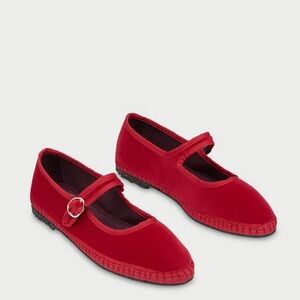 Flabelus Mellark Velvet Red Mary Jane Flats